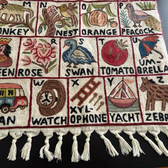 Vintage Handmade Alphabet Wall Hanging Tapestry Kid Room 22.2" X 34" - Picture 4 of 5